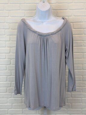 Cable & Gauge Twisted Neckline Long Sleeve Top Gray Large